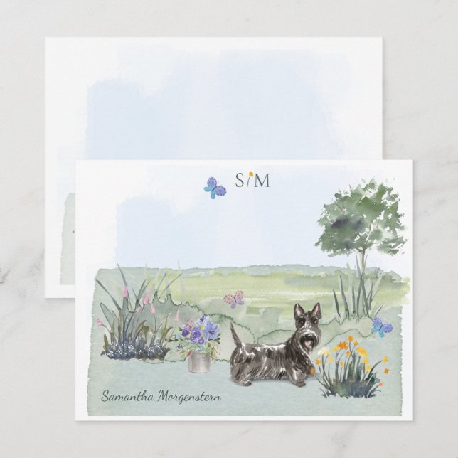 Scottish Terrier Butterfly  Monogram & Name     Card (Front/Back)