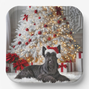 Scottish Terrier By Christmas Tree Paper Plate