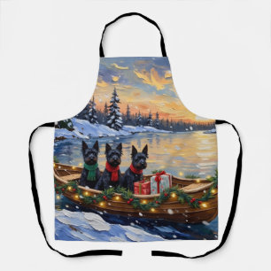 Scottish Terrier Christmas Boat Holiday Apron
