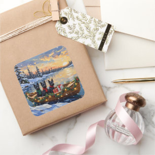 Scottish Terrier Christmas Boat Holiday Square Sticker