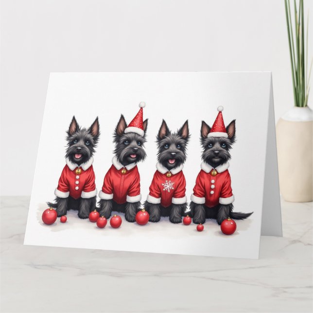 Scottish Terrier Christmas Dress Santa Hat Card (Front)