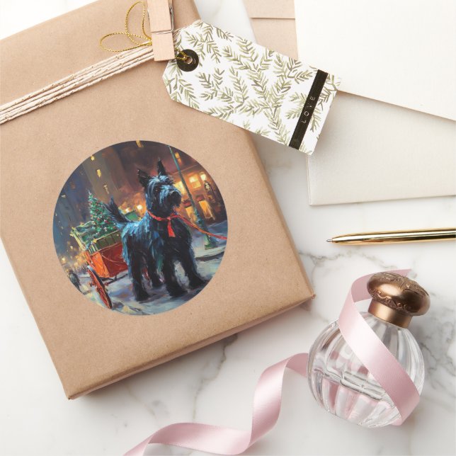 Scottish Terrier Christmas Festive Season  Classic Round Sticker (Gifting)