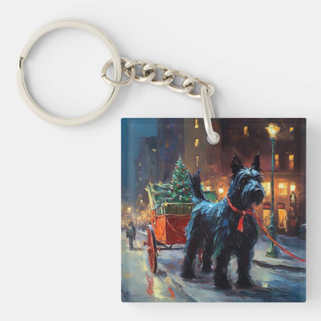 Scottish Terrier Christmas Festive Season  Keychain (Front)