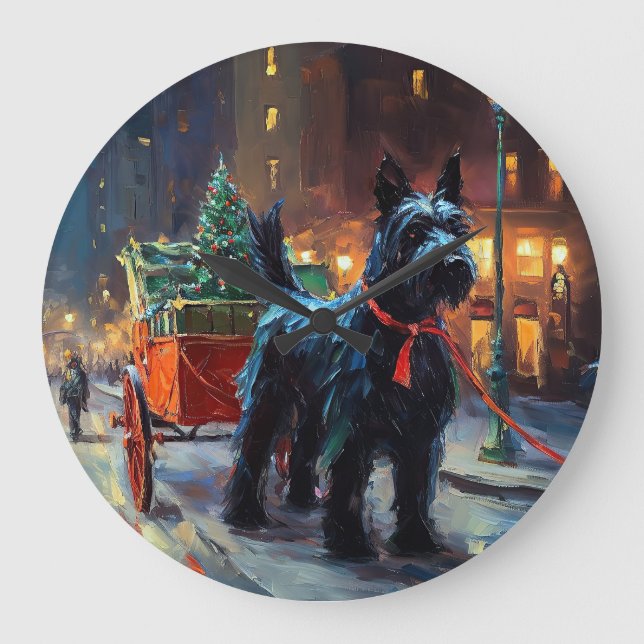Scottish Terrier Christmas Festive Season  Large Clock (Front)