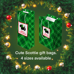 Scottish Terrier Christmas Green Plaid Medium Gift Bag