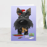 Scottish Terrier Christmas Holiday Card<br><div class="desc">Terrier trying to get away with Scottish eating all of Santa's cookies. Scottie is wearing a Santa Hat,  with ginger bread man in his mouth and inside of card reads,  "Ho...  Ho...  Ho??"</div>