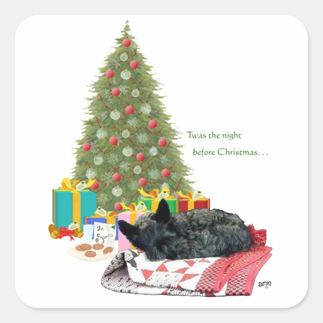 Scottish Terrier Christmas Nap Square Sticker (Front)