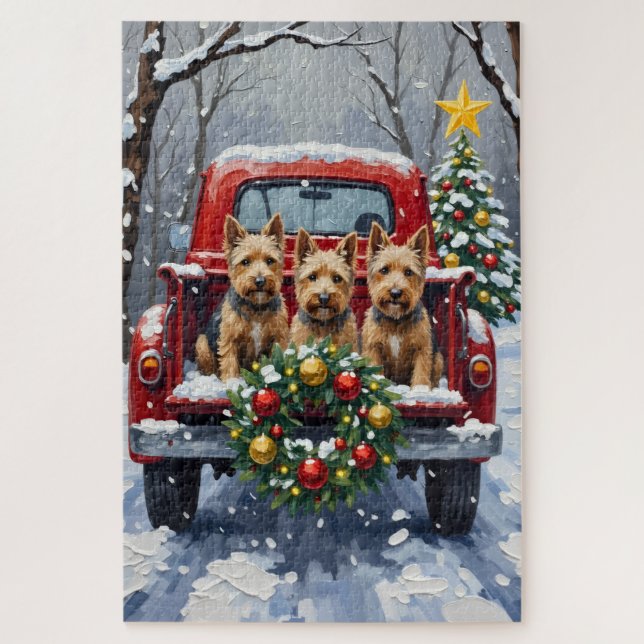 Scottish Terrier Christmas Red Truck Holiday Jigsaw Puzzle (Vertical)