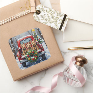 Scottish Terrier Christmas Red Truck Holiday Square Sticker