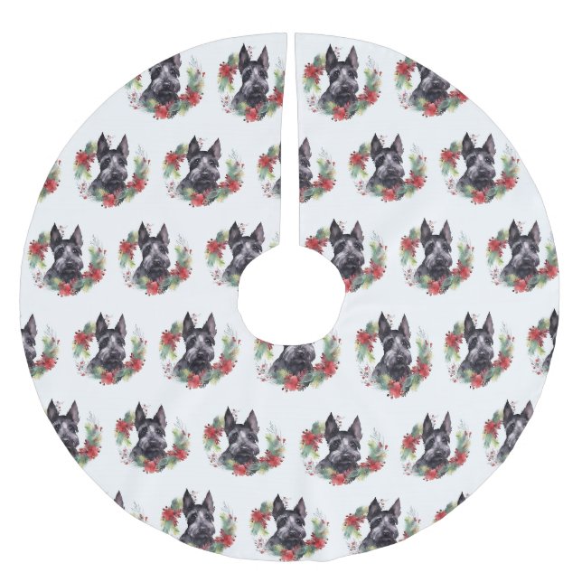 Scottish Terrier Christmas Wreath Festive Pup  Brushed Polyester Tree Skirt (Front)