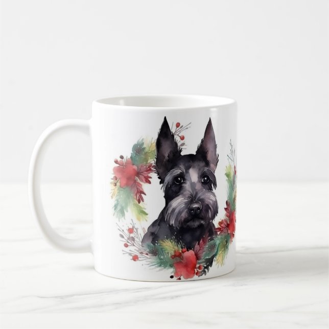 Scottish Terrier Christmas Wreath Festive Pup  Coffee Mug (Left)