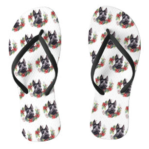 Scottish Terrier Christmas Wreath Festive Pup Flip Flops