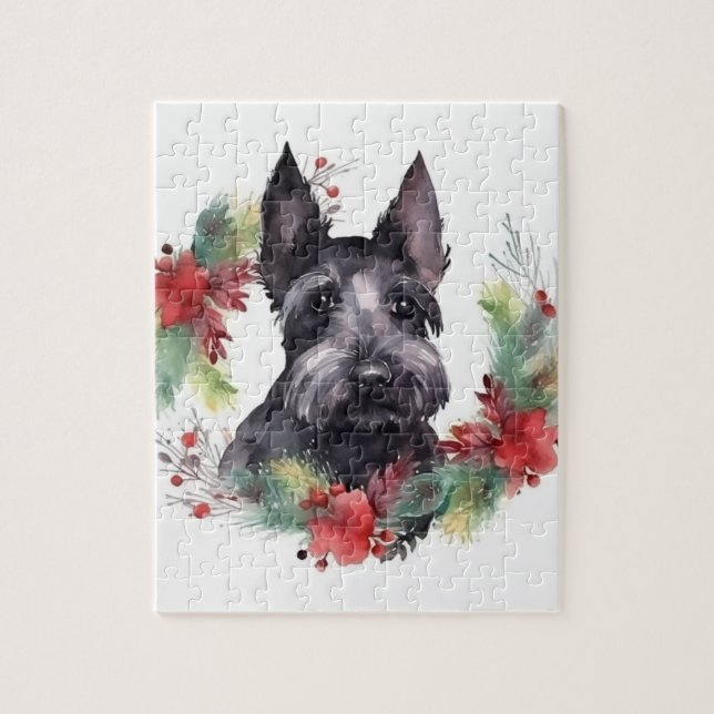 Scottish Terrier Christmas Wreath Festive Pup  Jigsaw Puzzle (Vertical)