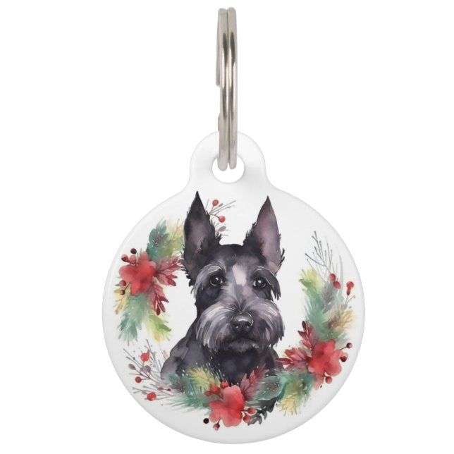 Scottish Terrier Christmas Wreath Festive Pup  Pet Tag (Front)