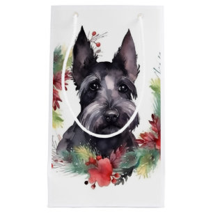 Scottish Terrier Christmas Wreath Festive Pup  Small Gift Bag