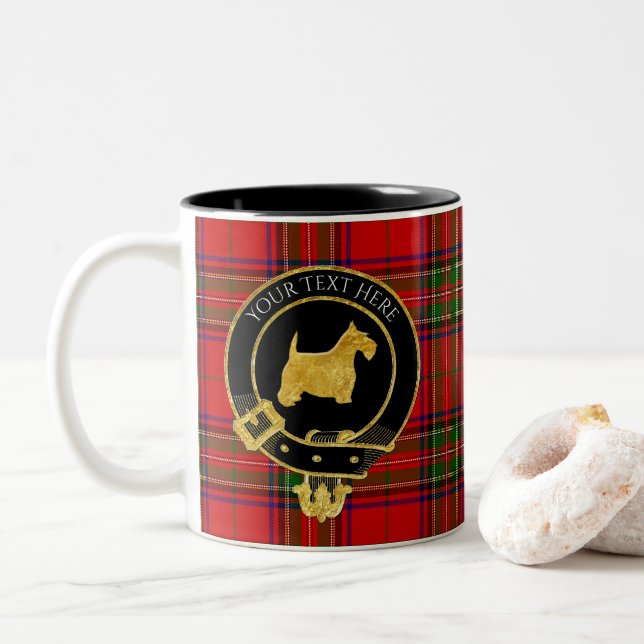 Scottish Terrier Clan Crest Tartan Two-Tone Coffee Mug (With Donut)