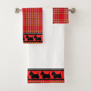 Scottish Terrier/col rouge/plaid rouge/frontière