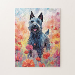 Scottish Terrier colourful watercolor artwork Jigsaw Puzzle