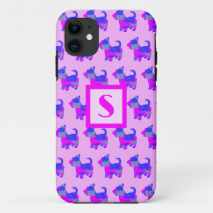 Scottish Terrier Cute Dog Pink Silhouette Monogram iPhone 11 Case