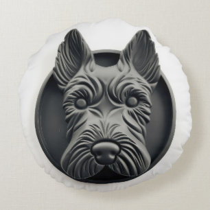 Scottish Terrier Dog 3D Inspired Round Pillow