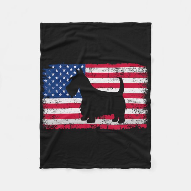 Scottish Terrier Dog 4th Of July Patriotic America Fleece Blanket (Front)