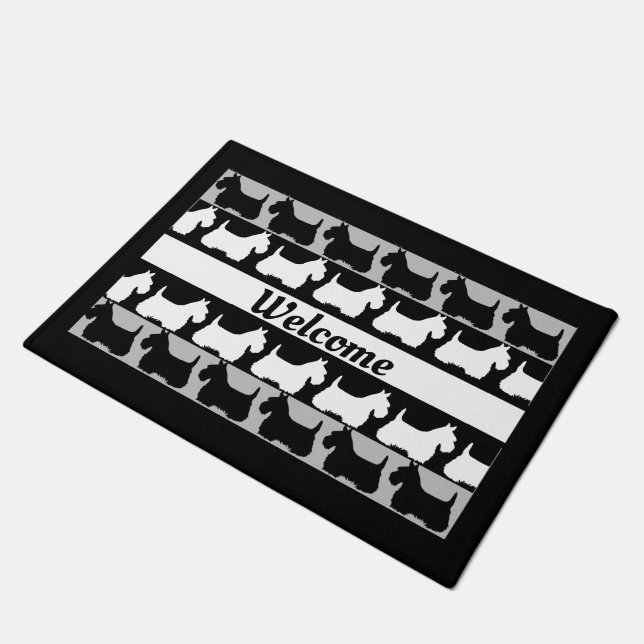 Scottish Terrier dog black/grey/white, stripes Doormat (Angled)