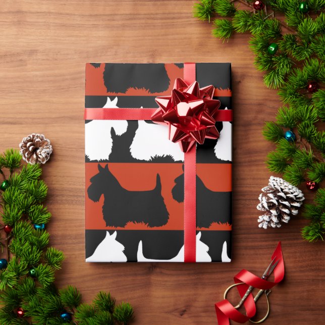 Scottish Terrier dog black/red/white, stripes Thro Wrapping Paper (Holiday Gift)