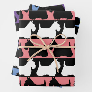 Scottish Terrier dog black/red/white, stripes Thro Wrapping Paper Sheet