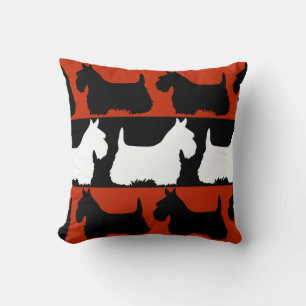 Scottish Terrier dog black/red/white, stripes Throw Pillow