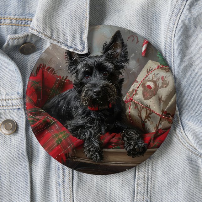 Scottish Terrier Dog Christmas Festive 6 Inch Round Button (In Situ)