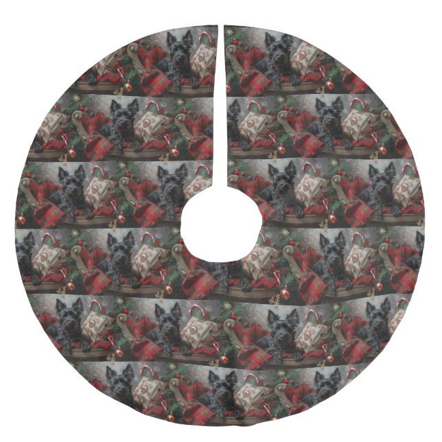 Scottish Terrier Dog Christmas Festive Brushed Polyester Tree Skirt (Front)
