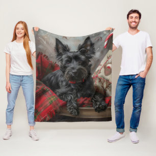 Scottish Terrier Dog Christmas Festive Fleece Blanket