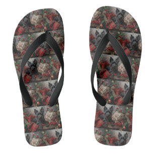 Scottish Terrier Dog Christmas Festive Flip Flops