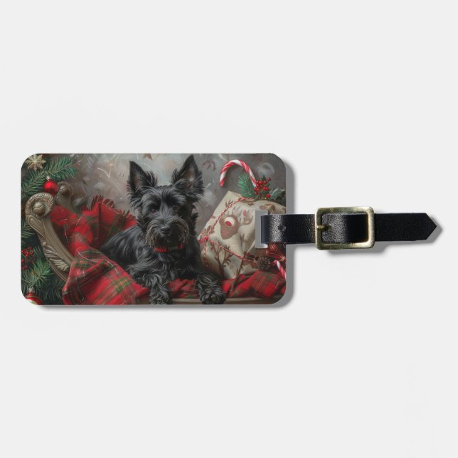 Scottish Terrier Dog Christmas Festive Luggage Tag (Front Horizontal)