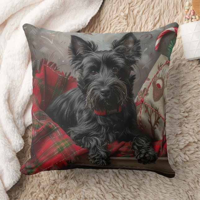 Scottish Terrier Dog Christmas Festive Throw Pillow (Blanket)