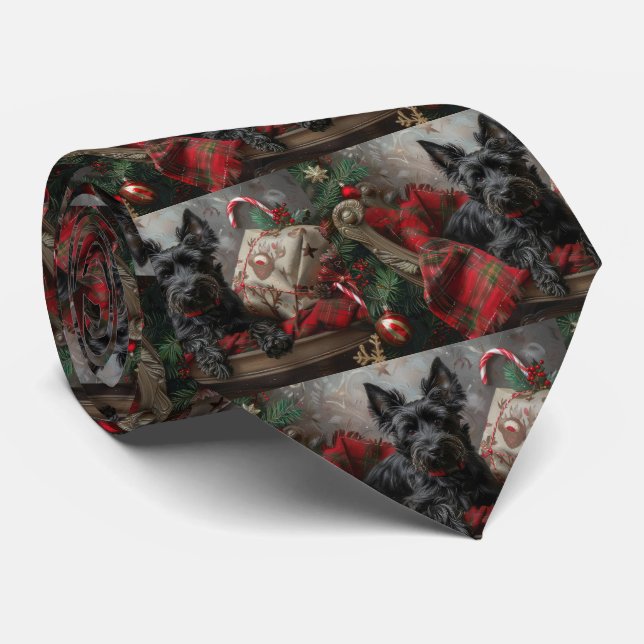 Scottish Terrier Dog Christmas Festive Tie (Rolled)