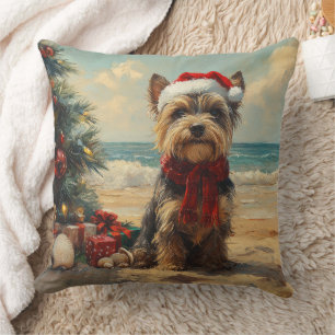 Scottish Terrier Dog Christmas Vintage Beach Throw Pillow