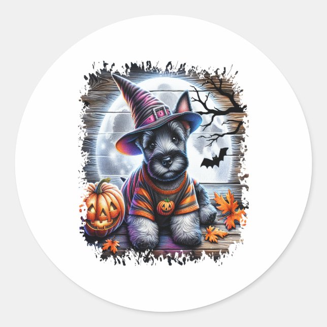 Scottish Terrier Dog Halloween Classic Round Sticker (Front)