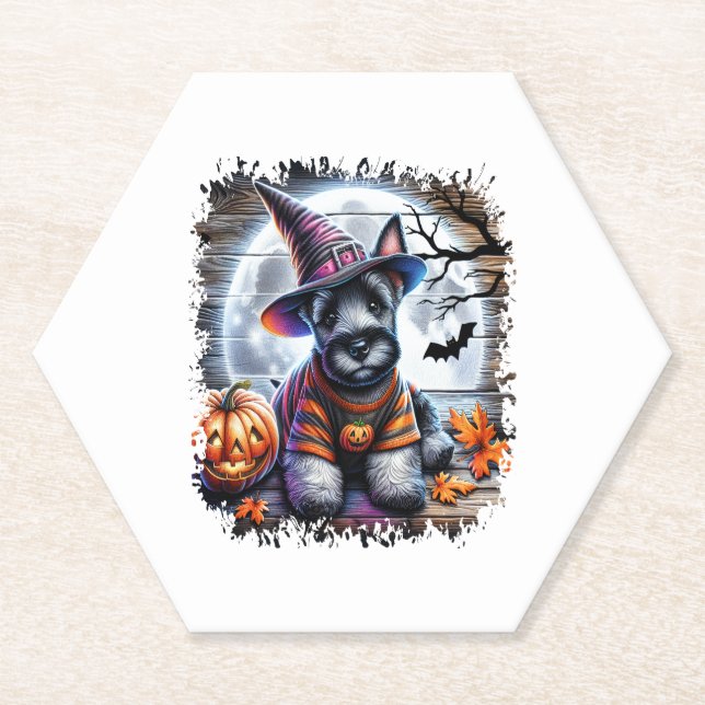 Scottish Terrier Dog Halloween Paper Coaster (Front)
