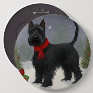 Scottish Terrier Dog in Snow Christmas 6 Inch Round Button