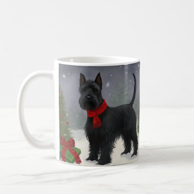 Scottish Terrier Dog in Snow Christmas Coffee Mug (Left)