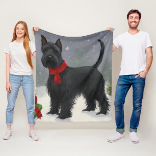 Scottish Terrier Dog in Snow Christmas Fleece Blanket