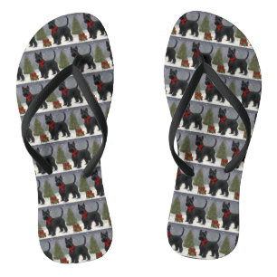 Scottish Terrier Dog in Snow Christmas Flip Flops