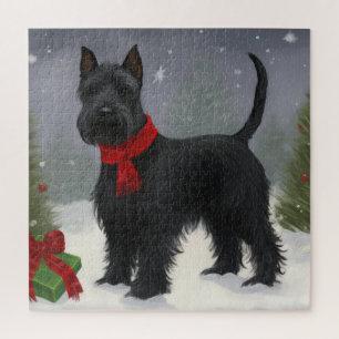 Scottish Terrier Dog in Snow Christmas Jigsaw Puzzle