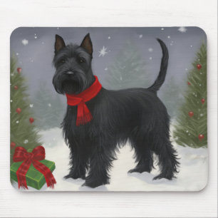 Scottish Terrier Dog in Snow Christmas Mouse Pad