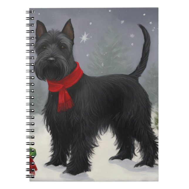 Scottish Terrier Dog in Snow Christmas Notebook (Front)