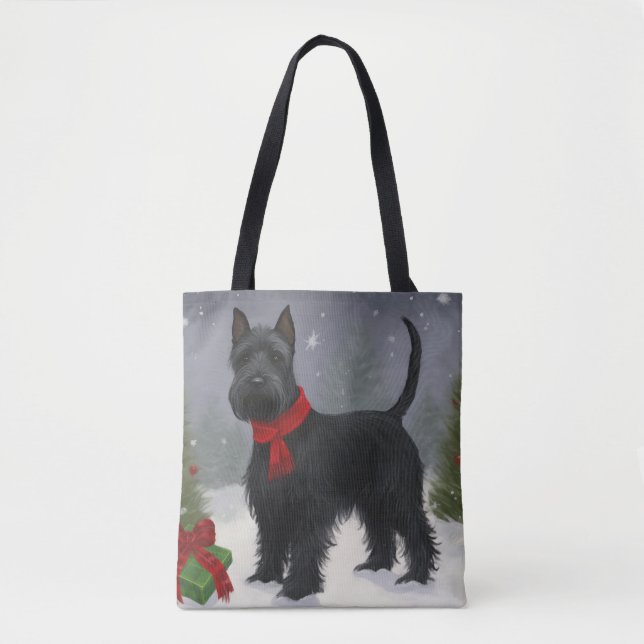 Scottish Terrier Dog in Snow Christmas Tote Bag (Front)