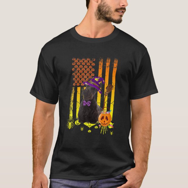 Scottish Terrier Dog Pumpkin American Flag Hallowe T-Shirt (Front)