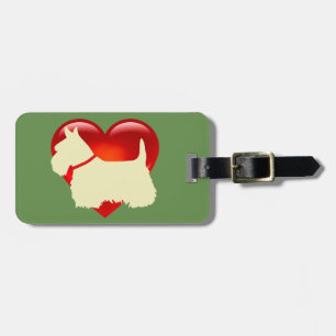 Scottish Terrier dog, red heart, bow, zazzle green Luggage Tag