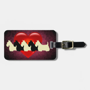 Scottish Terrier dog, red heart, granite pink Luggage Tag